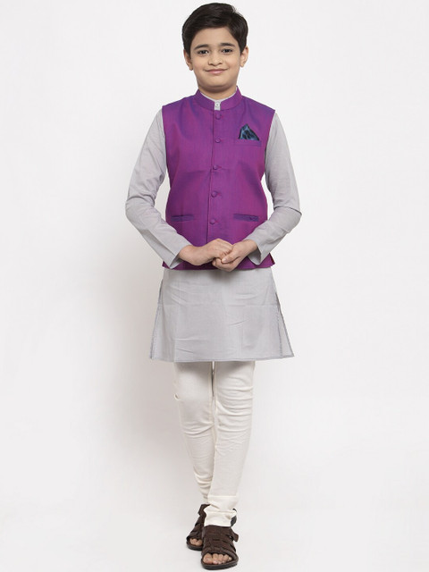 

NEUDIS Boys Grey & White Solid Kurta Set