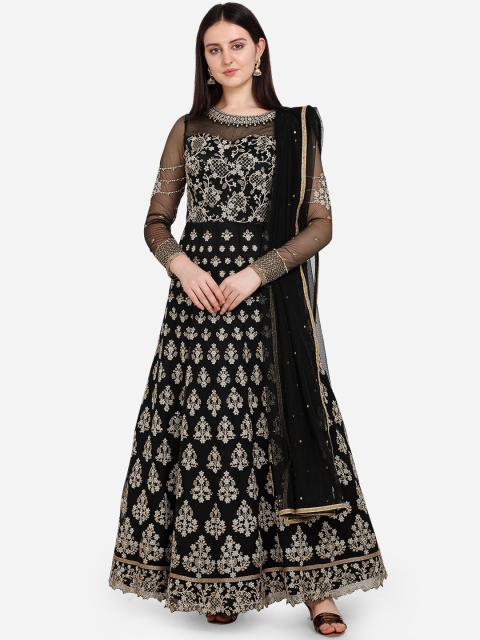

Stylee LIFESTYLE Black & Beige Net Semi-Stitched Dress Material