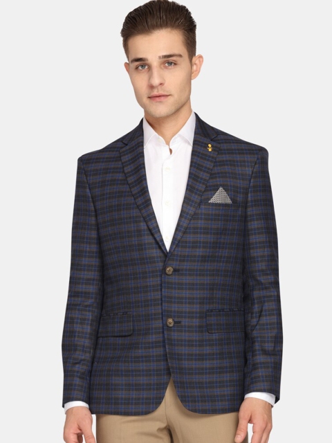 

Theme Men Blue & Black Checked Slim-Fit Single-Breasted Casual Blazer