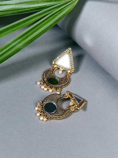 

ZeroKaata Gold-Plated Handcrafted Mirror Geometric Drop Earrings