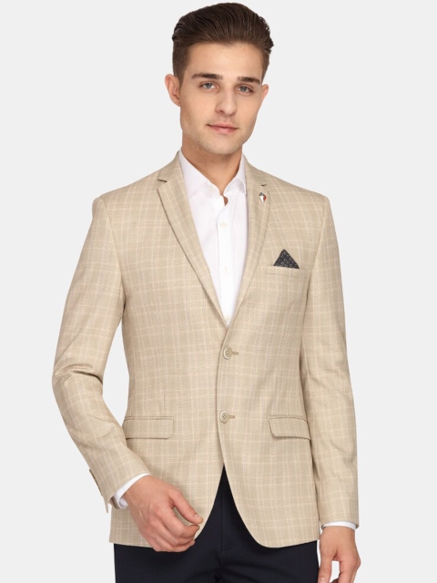 

Theme Men Beige Checked Super Slim-Fit Single-Breasted Casual Blazer