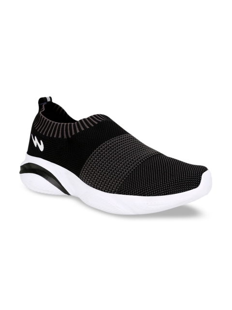 Campus Men Black & Charcoal Grey Cartor Woven Design Slip-On Running Shoes