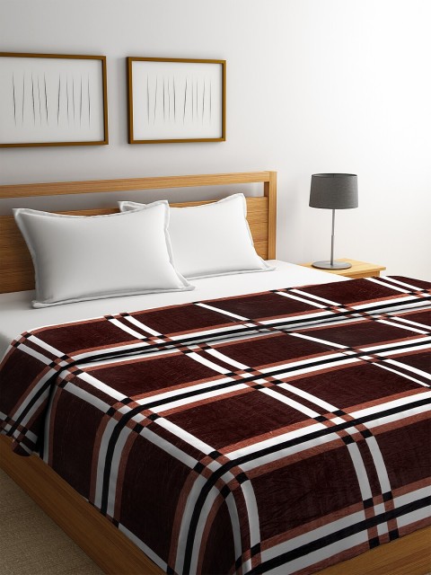 

NEUDIS Brown & White Geometric AC Room 210 GSM Double Bed Blanket