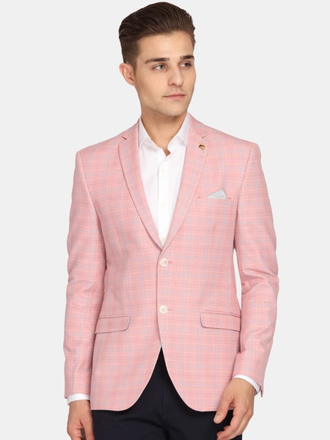 

Theme Men Pink Checked Super Slim-Fit Single-Breasted Casual Blazer