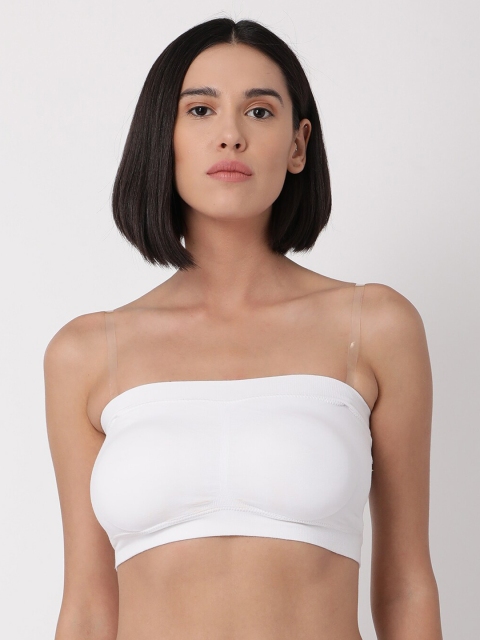 

GOLDSTROMS Women White Solid Padded Tube Top With Detachable Transparent Straps