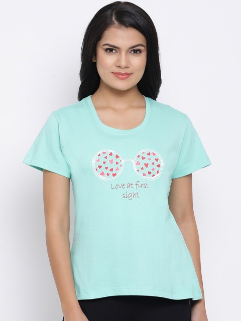 

Clovia Women Sea Green Graphic Printed Lounge T-Shirt