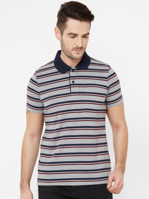 

Sweet Dreams Men Grey & Navy Blue Striped Polo Collar T-shirt