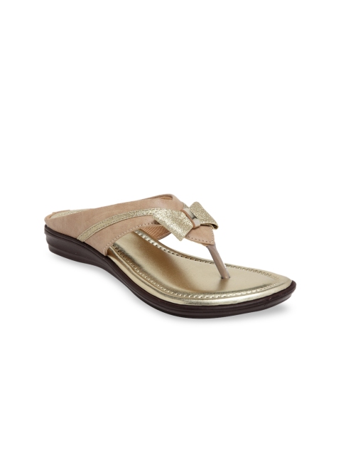 

Butterflies Women Beige & Gold-Coloured Striped PU Open Toe Flats