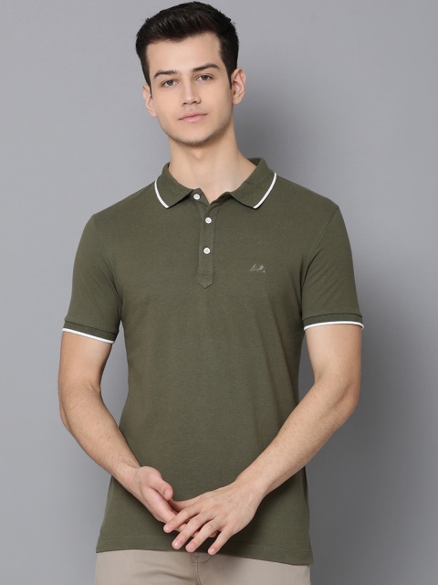 

LINDBERGH Men Olive Green Solid Polo Collar T-shirt