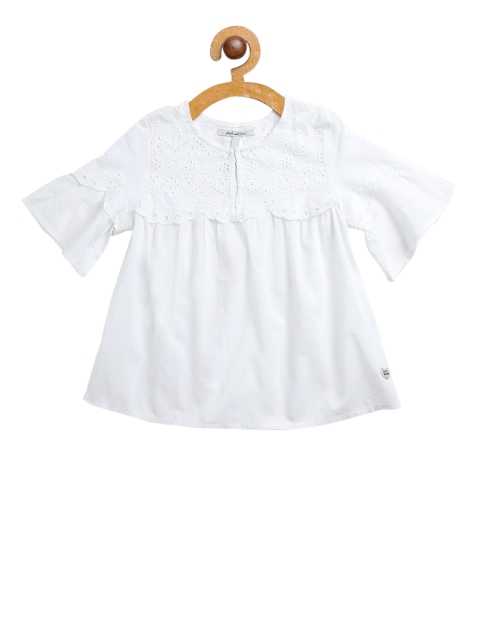 

Pepe Jeans Girls White Self Design A-Line Pure Cotton Top