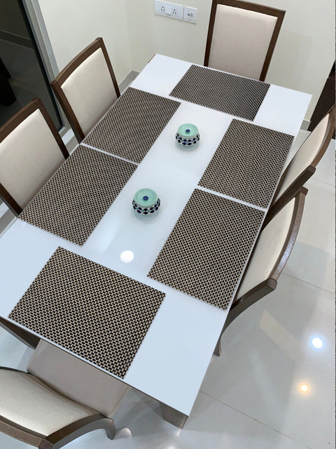 

HOKIPO Set Of 6 Black & Beige Geometric Heat Resistant Table Placemats
