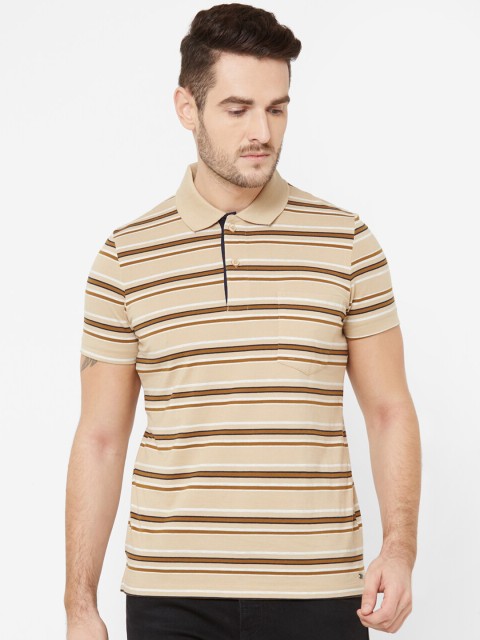 

Sweet Dreams Men Cream-Coloured & Brown Striped Polo Collar T-shirt