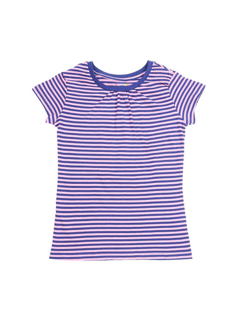 

POPPERS by Pantaloons Girls Pink Navy Blue Striped Round Neck Pure Cotton T-shirt