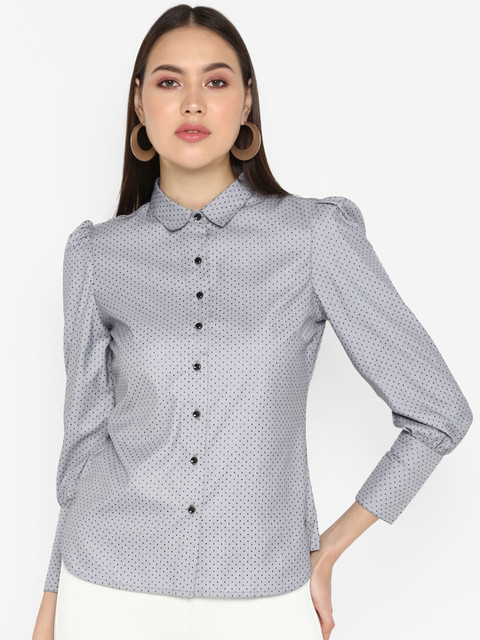 

FOSH Women Grey & Black Regular Fit Printed Casual Shirt