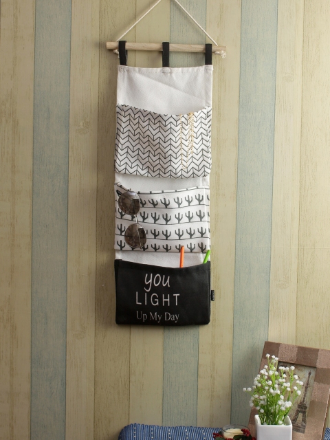 

Soumya White & Black Printed 3 Pocket Multi-Purpose Wall Hanging Organizer