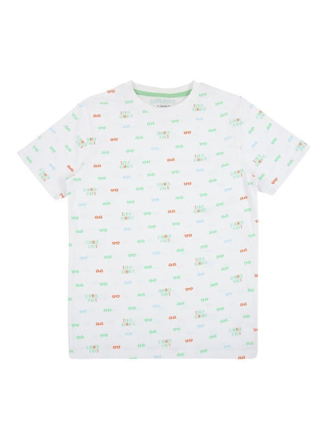 

POPPERS by Pantaloons Boys White & Green Printed Round Neck T-shirt