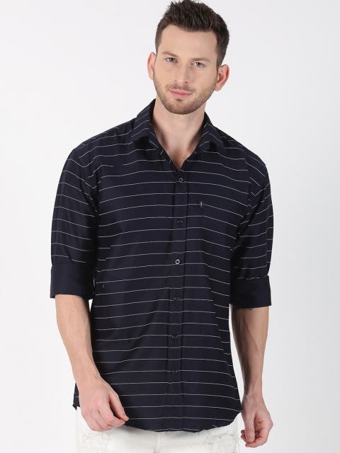 

LEVIZO Men Navy Blue & White Striped Regular Fit Shirt
