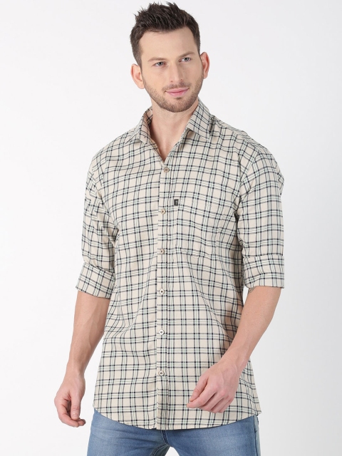 

LEVIZO Men Cream-Coloured & Black Premium Classic Fit Checked Casual Shirt