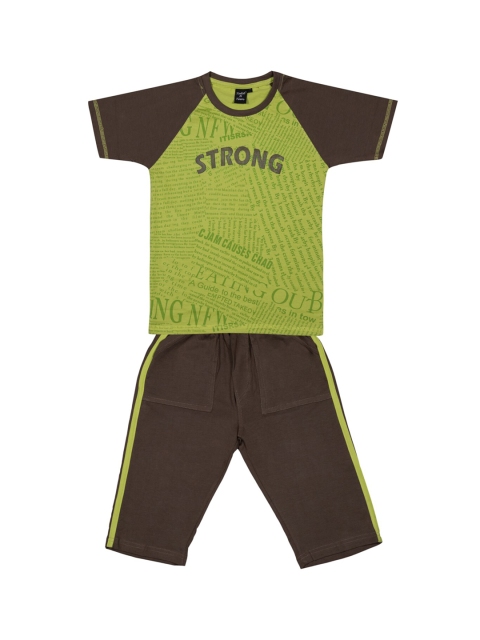 

Todd N Teen Boys Green & Brown Colourblocked T-shirt with Shorts
