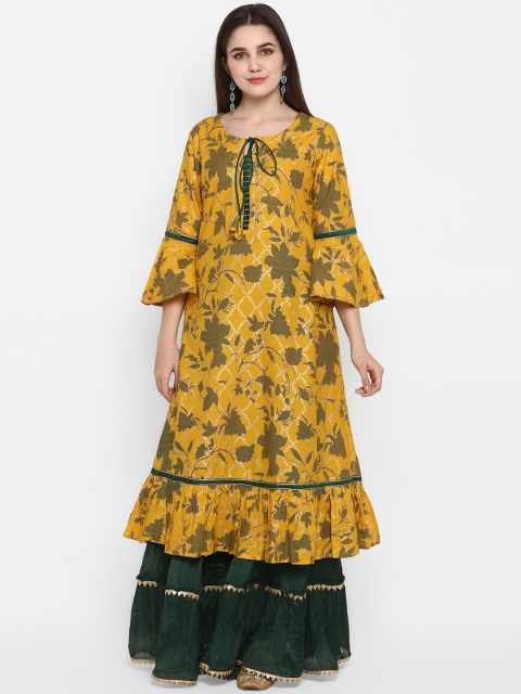 

ZOEYAMS Women Yellow & Black Floral Print Anarkali Kurta