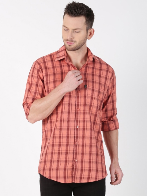 

LEVIZO Men Coral Orange & Maroon Premium Classic Fit Checked Casual Shirt