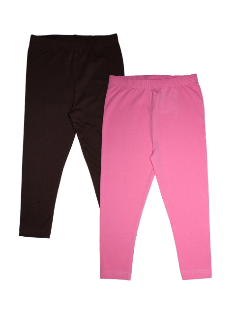 

KiddoPanti Girls Pack Of 2 Solid Ankle-Length Leggings, Coffee brown