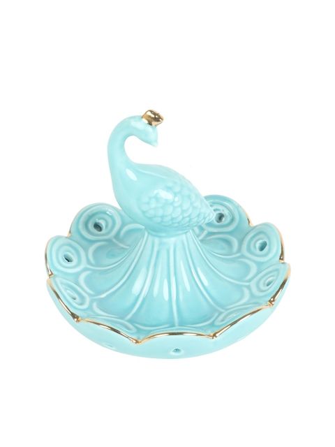 

Chumbak Teal Blue Textured Courtly Peacock Trinket Tray