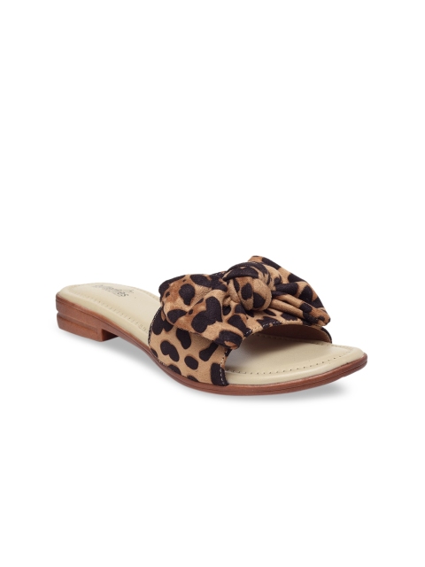 

Butterflies Women Beige & Black Animal Printed PU Open Toe Flats
