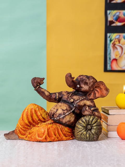 

TIED RIBBONS Brown & Yellow Ganesh Idol