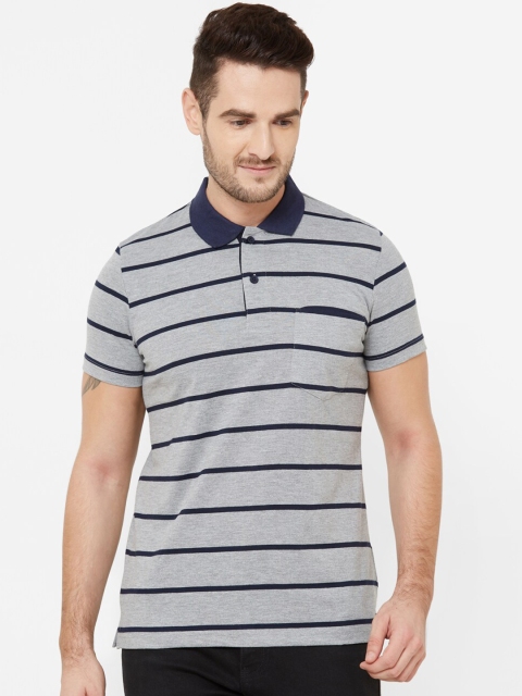 

Sweet Dreams Men Grey & Black Striped Polo Collar T-shirt