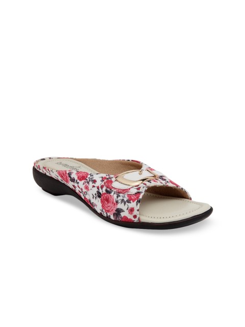 

Butterflies Women Red & White Floral Printed PU Open Toe Flats