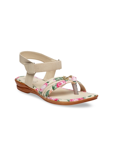 

Butterflies Women Cream-Coloured Printed PU Open Toe Flats