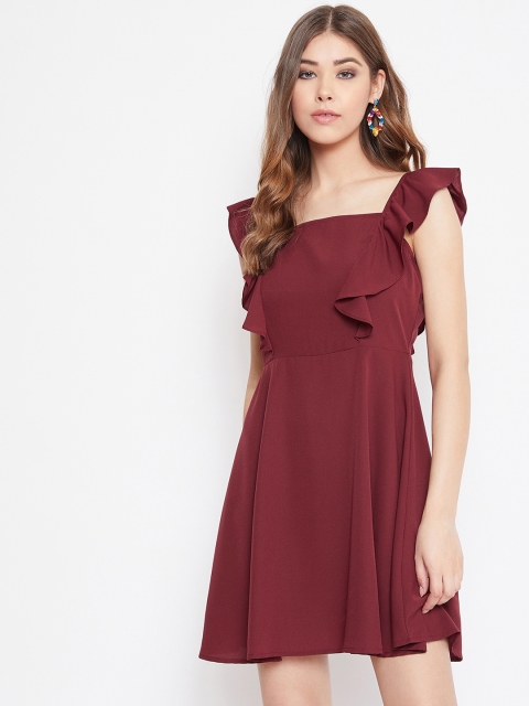 

Berrylush Women Maroon Solid Fit and Flare Dress