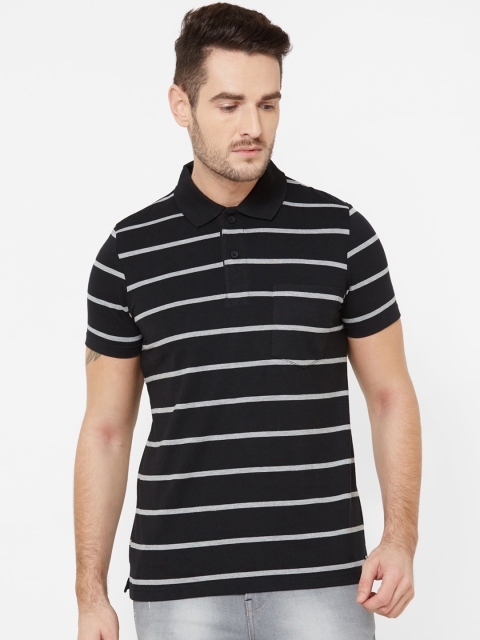 

Sweet Dreams Men Black & Grey Striped Polo Collar T-shirt