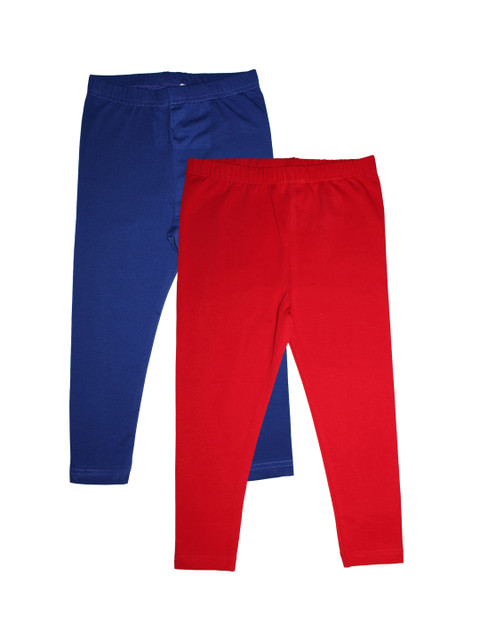 

KiddoPanti Girls Pack Of 2 Solid Ankle-Length Leggings, Blue
