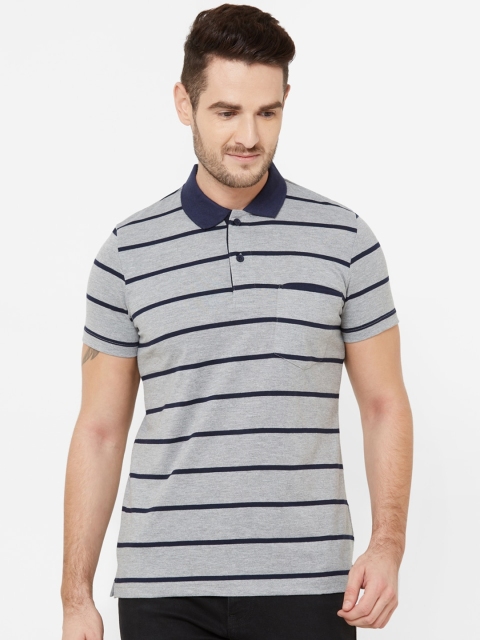 

Sweet Dreams Men Grey & Navy Blue Striped Polo Collar T-shirt
