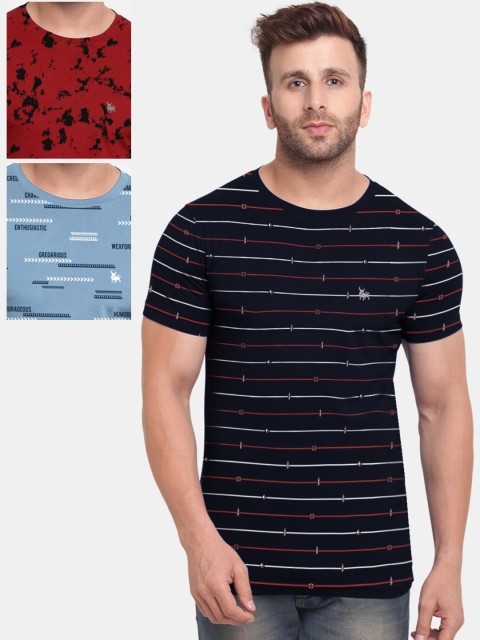 

BULLMER Men Multicoloured Pack of 3 Printed Round Neck T-shirt, Multi