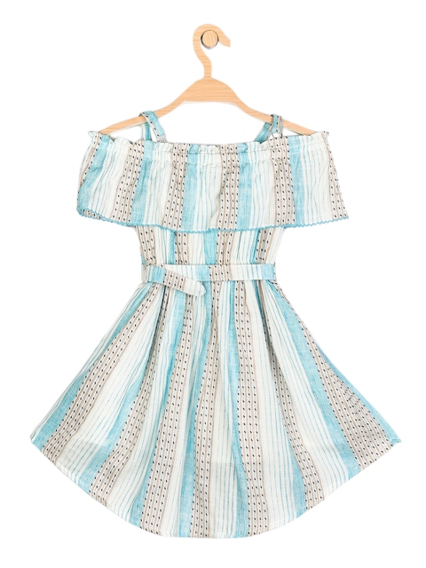 

Peppermint Girls Blue & White Striped Fit and Flare Dress
