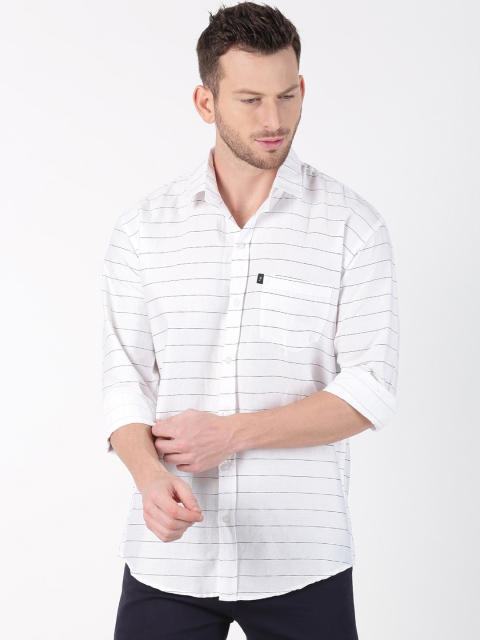

LEVIZO Men White & Navy Blue Striped Premium Regular Fit Shirt