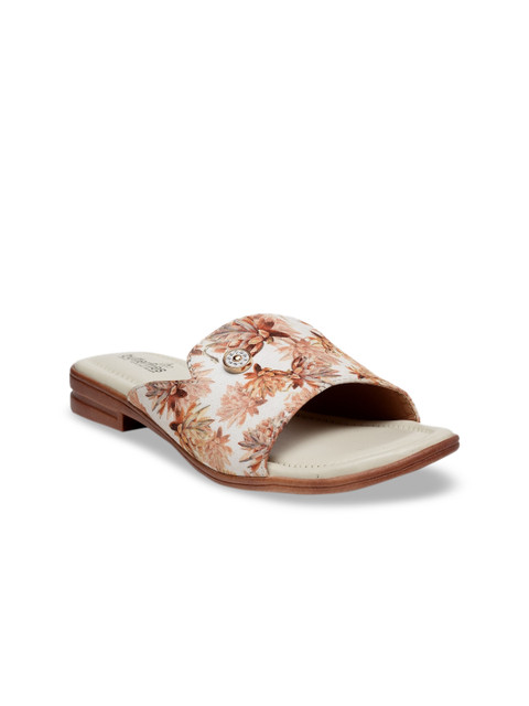 

Butterflies Women Beige & Brown Floral Printed PU Open Toe Flats