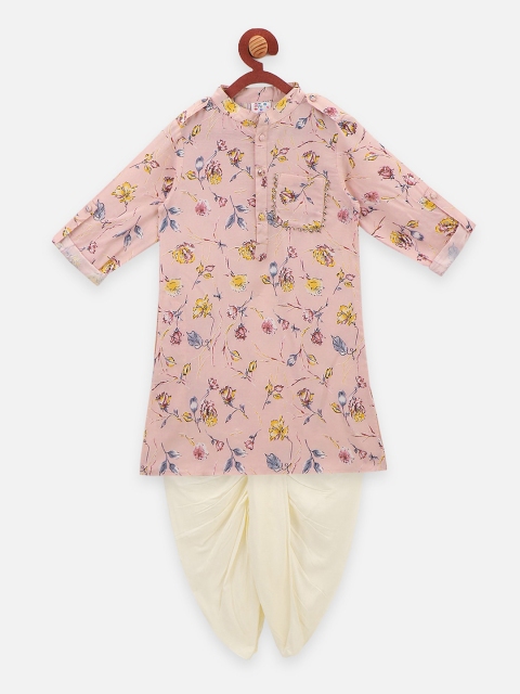 

LilPicks Boys Pink & Cream Floral Print Kurta with Dhoti Pants