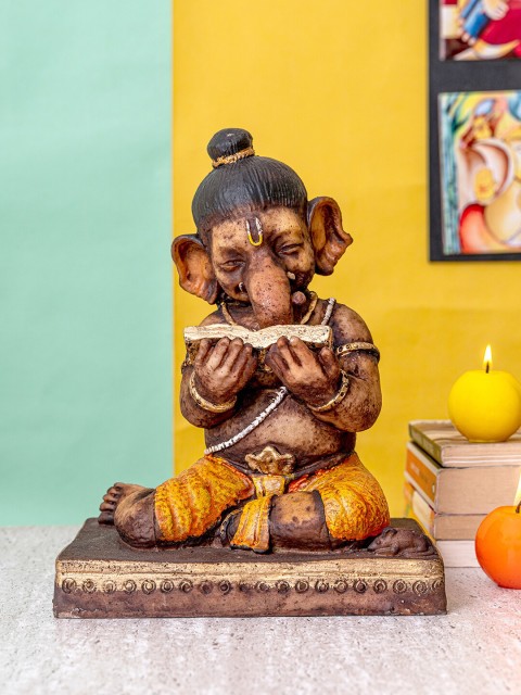 

TIED RIBBONS Brown & Yellow Ganesh Idol