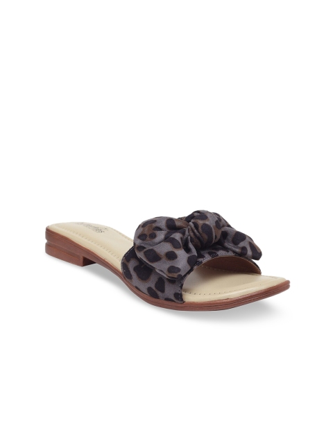 

Butterflies Women Grey & Black Printed PU Open Toe Flats