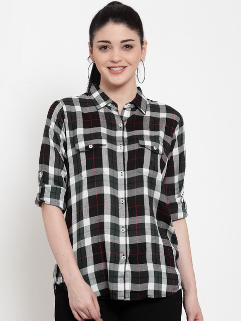 

Global Republic Women Black & White Regular Fit Checked Casual Shirt