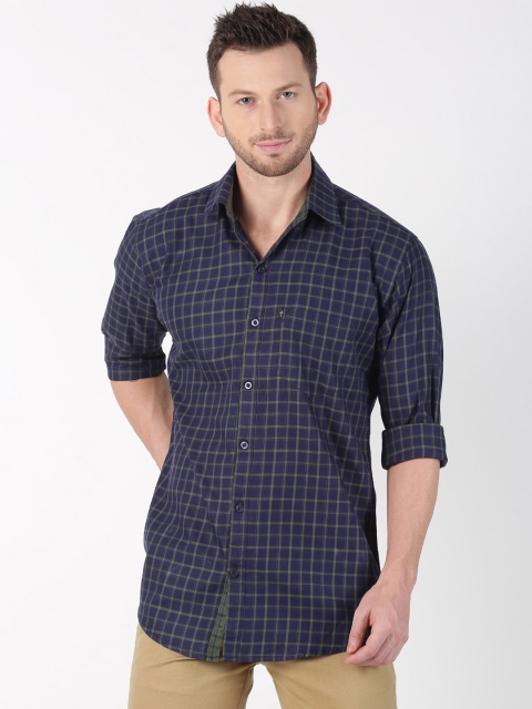

LEVIZO Men Navy Blue & Charcoal Grey Premium Classic Fit Checked Casual Shirt