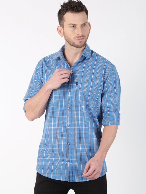 

LEVIZO Men Blue & White Premium Regular Fit Checked Casual Shirt