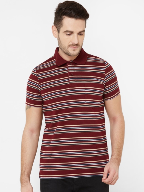 

Sweet Dreams Men Maroon Striped Polo Collar T-shirt