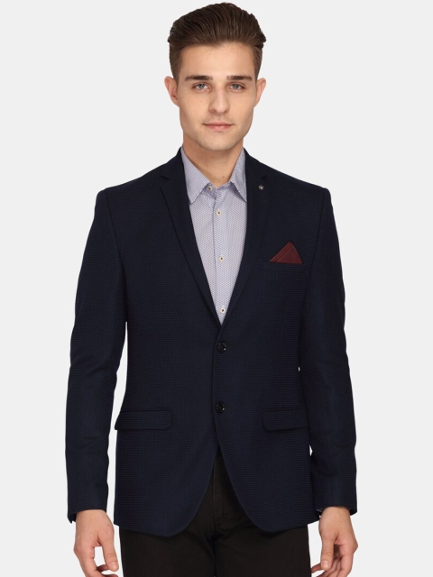 

Theme Men Navy Blue Self-Design Super Slim-Fit Single-Breasted Casual Blazer