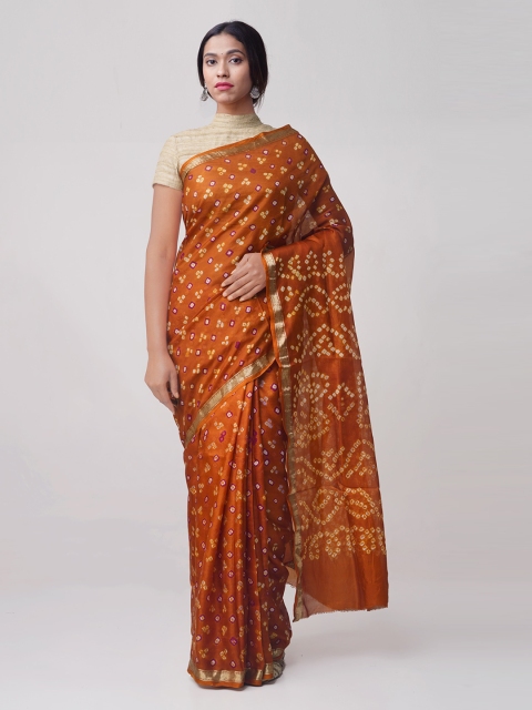 

Unnati Silks Brown Pure Silk Woven Design Bandhani Saree