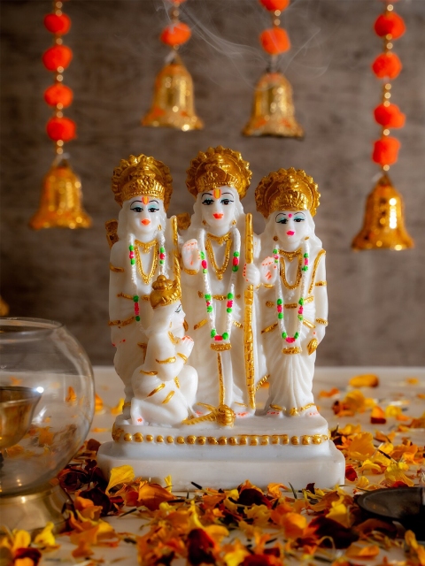 TIED RIBBONS White & Gold-Toned Ram Darbar Idol